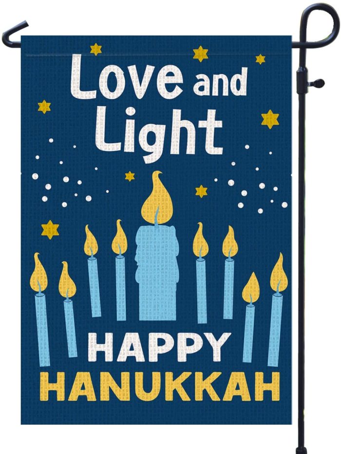 Happy Hanukkah Garden Flag Vertical Double Sided, Burlap Flag for December Chanukah Decoration - Love and Light Menorah Jewish Holiday Garden Outdoor & Yard Decoration Flag 12.5" x 18"