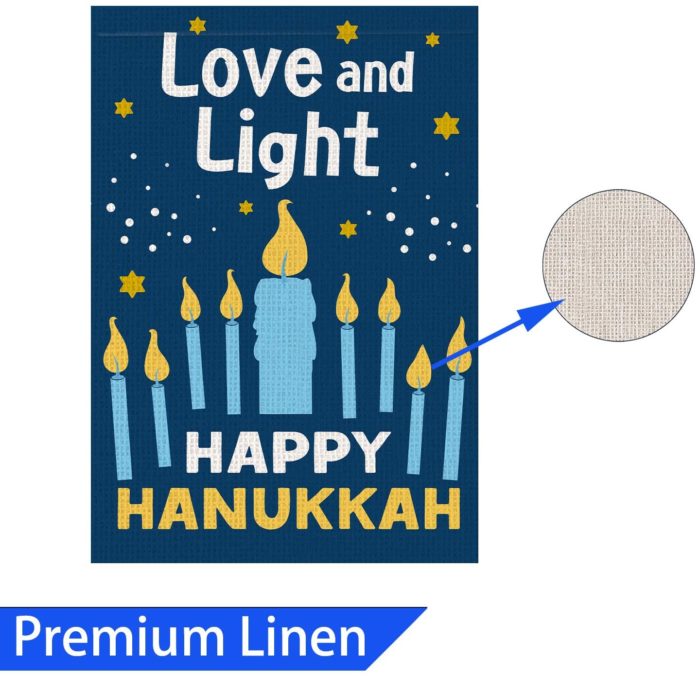 Happy Hanukkah Garden Flag Vertical Double Sided, Burlap Flag for December Chanukah Decoration - Love and Light Menorah Jewish Holiday Garden Outdoor & Yard Decoration Flag 12.5" x 18" - Image 2