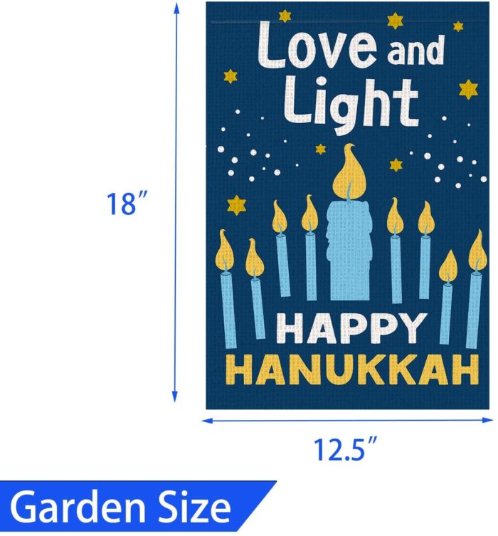 Happy Hanukkah Garden Flag Vertical Double Sided, Burlap Flag for December Chanukah Decoration - Love and Light Menorah Jewish Holiday Garden Outdoor & Yard Decoration Flag 12.5" x 18" - Image 3