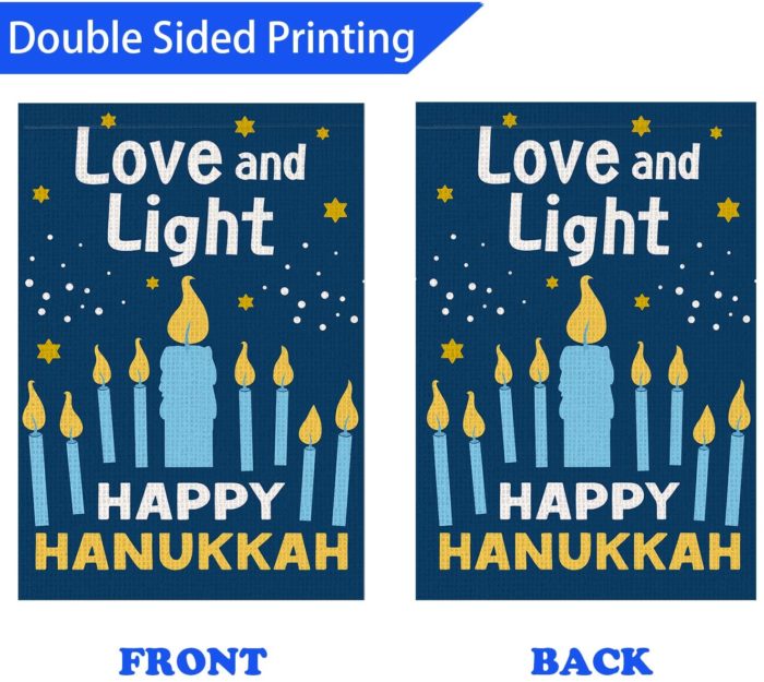 Happy Hanukkah Garden Flag Vertical Double Sided, Burlap Flag for December Chanukah Decoration - Love and Light Menorah Jewish Holiday Garden Outdoor & Yard Decoration Flag 12.5" x 18" - Image 4