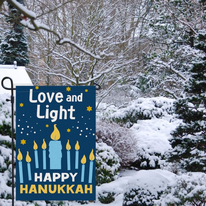 Happy Hanukkah Garden Flag Vertical Double Sided, Burlap Flag for December Chanukah Decoration - Love and Light Menorah Jewish Holiday Garden Outdoor & Yard Decoration Flag 12.5" x 18" - Image 6