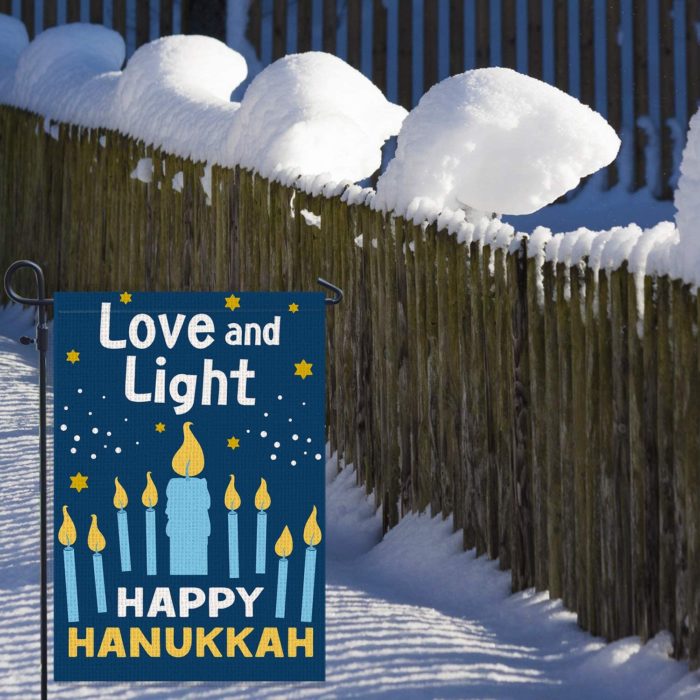 Happy Hanukkah Garden Flag Vertical Double Sided, Burlap Flag for December Chanukah Decoration - Love and Light Menorah Jewish Holiday Garden Outdoor & Yard Decoration Flag 12.5" x 18" - Image 7